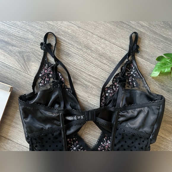 For Love and Lemons Caprice Polka Dot Floral Strappy Teddy Lingerie Bodysuit 38D - Picture 13 of 16